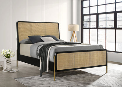 Janine Rattan Eastern King Panel Bed Black and Natural