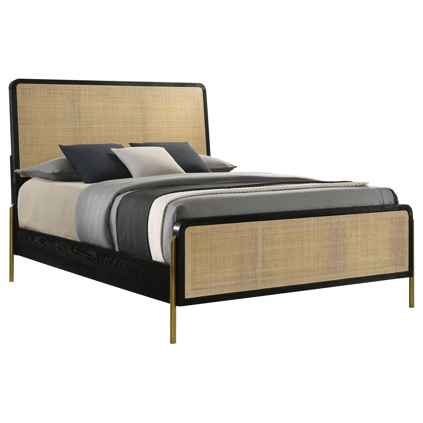 janine rattan eastern king panel bed black and natural