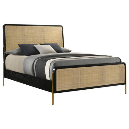 Janine Rattan Eastern King Panel Bed Black and Natural