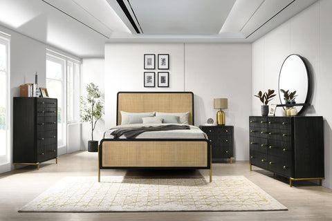 Tilbury Rattan California King Panel Bed Black and Natural