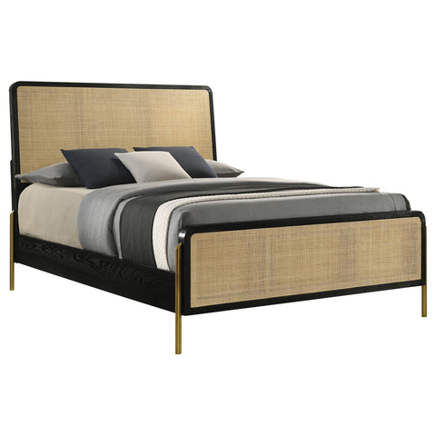 Elmcrest Rattan Queen Panel Bed Black and NaturalBlack / Natural
