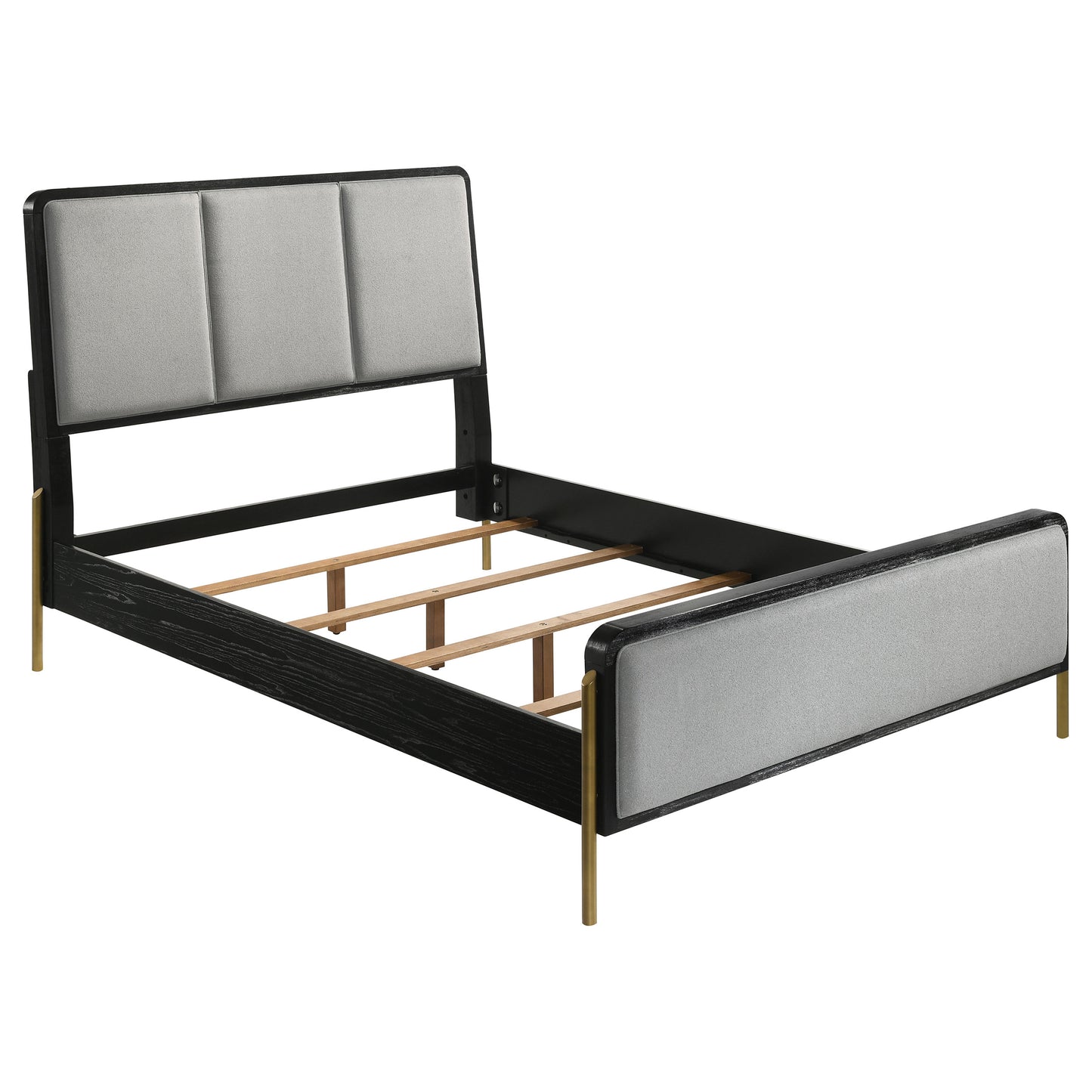 janine upholstered eastern king panel bed black and grey