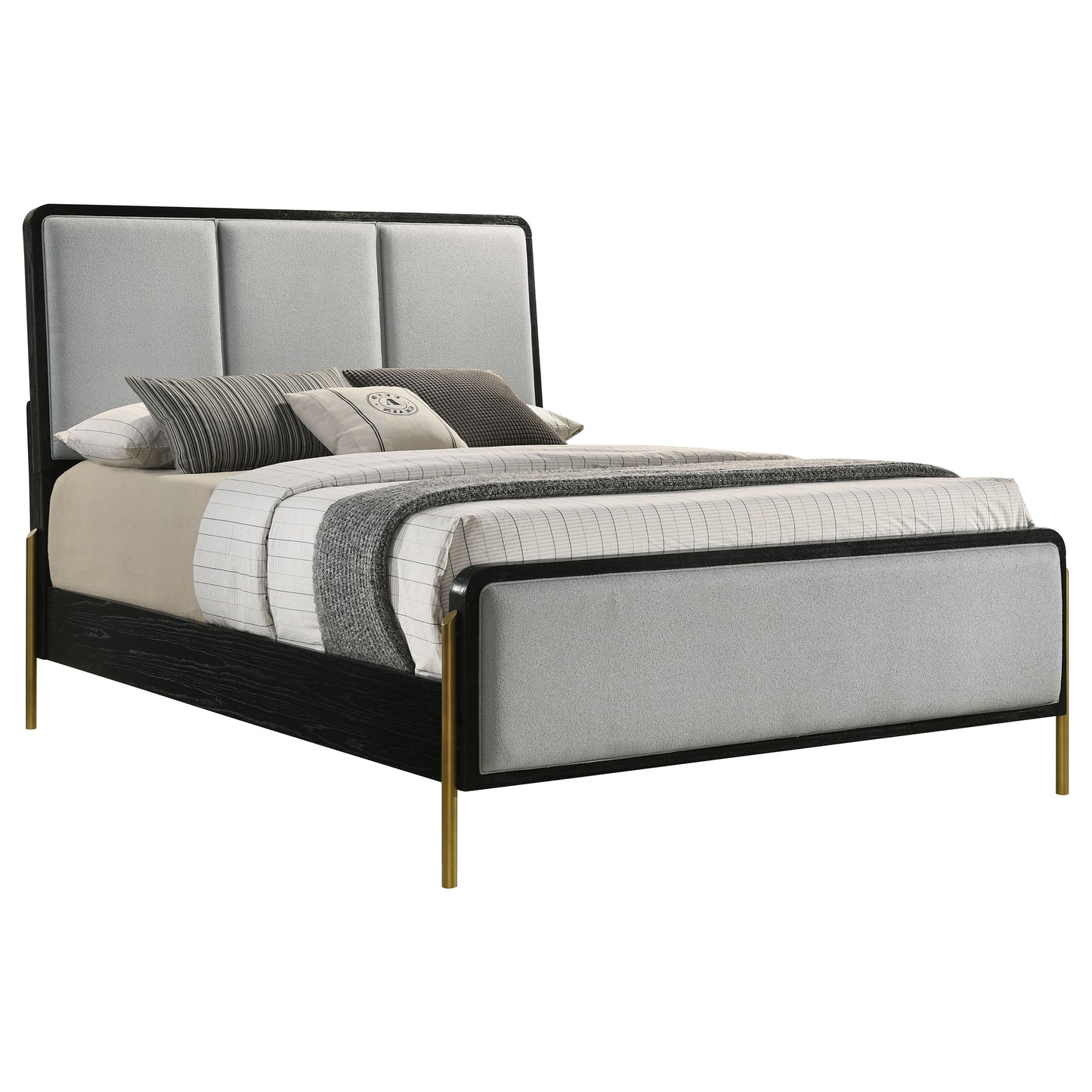 janine upholstered eastern king panel bed black and grey