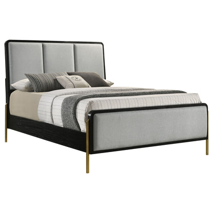 Janine Upholstered Eastern King Panel Bed Black and Grey