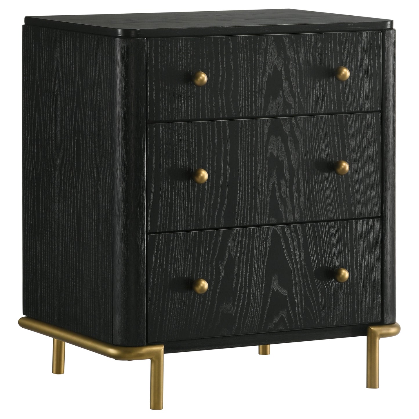 janine 3-drawer nightstand black