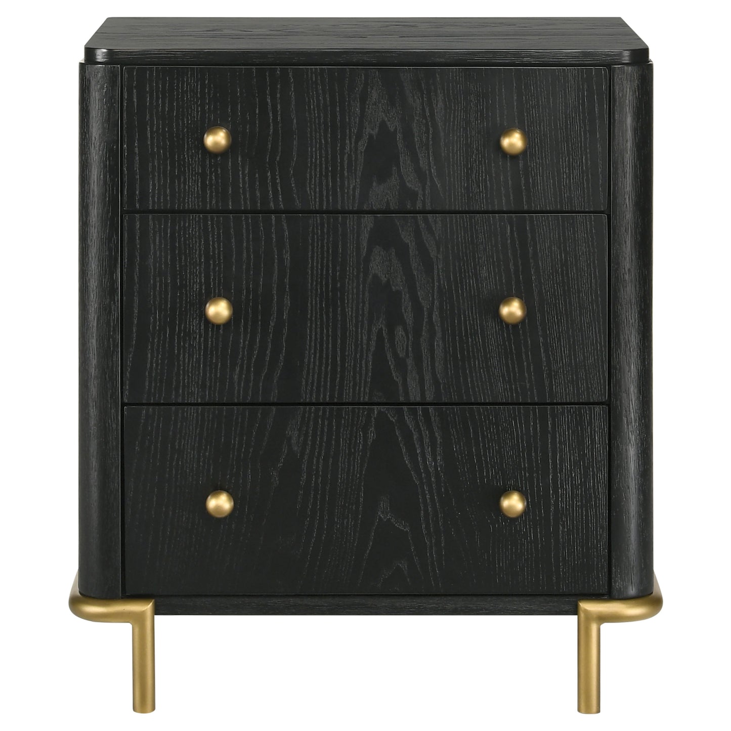 janine 3-drawer nightstand black