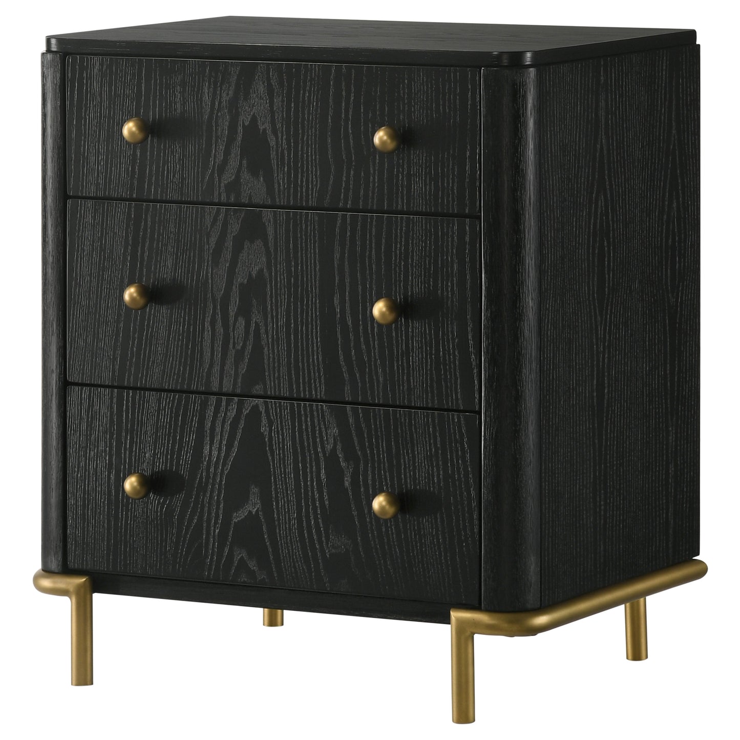 janine 3-drawer nightstand black