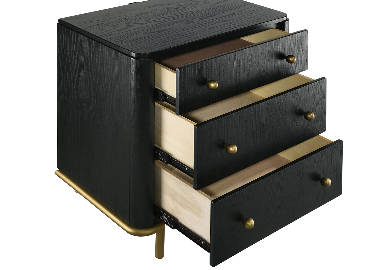 janine 3-drawer nightstand black