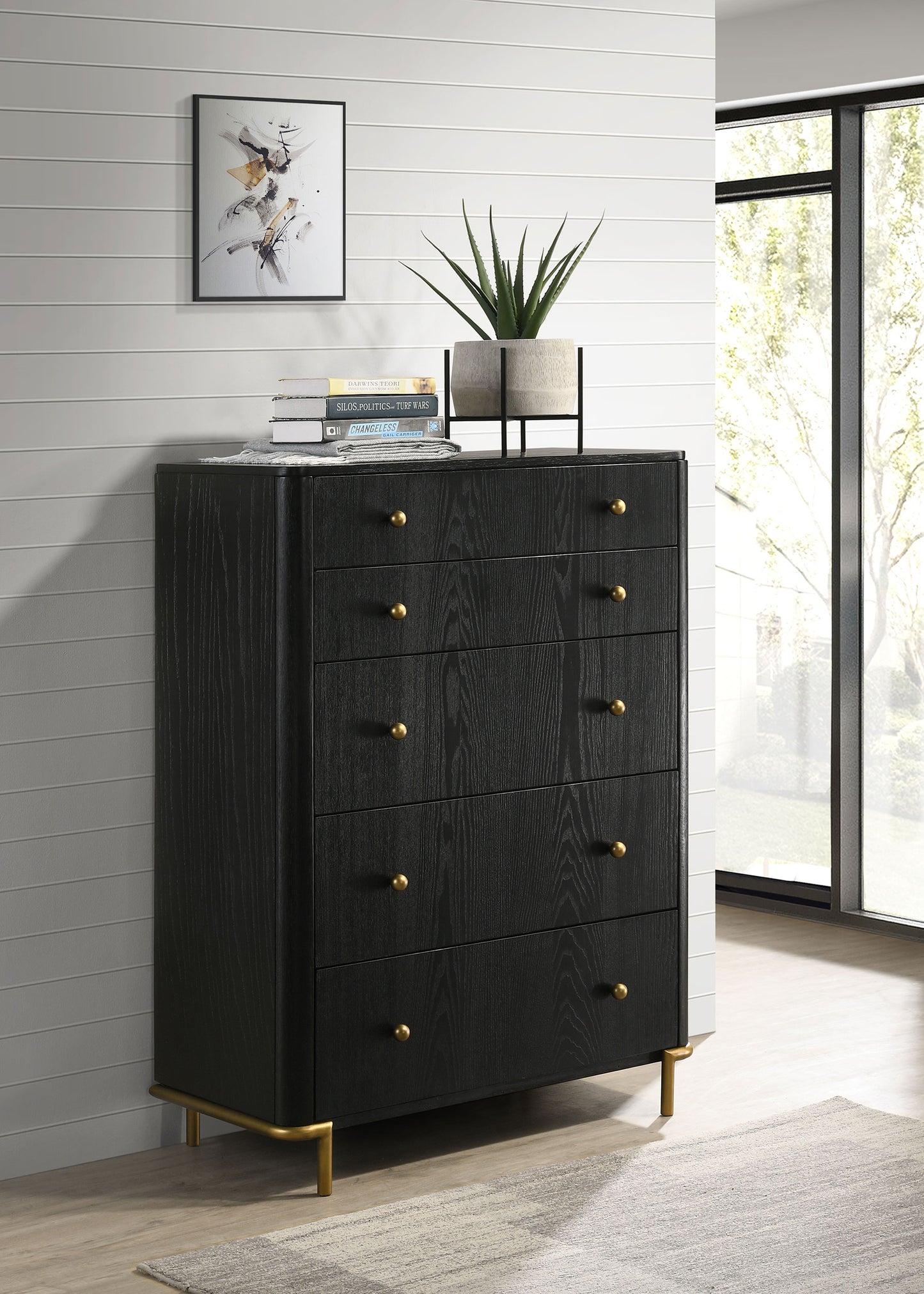 janine 5-drawer bedroom chest black