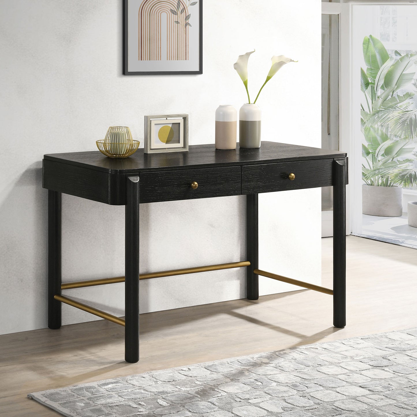 janine 2-drawer vanity desk makeup table black