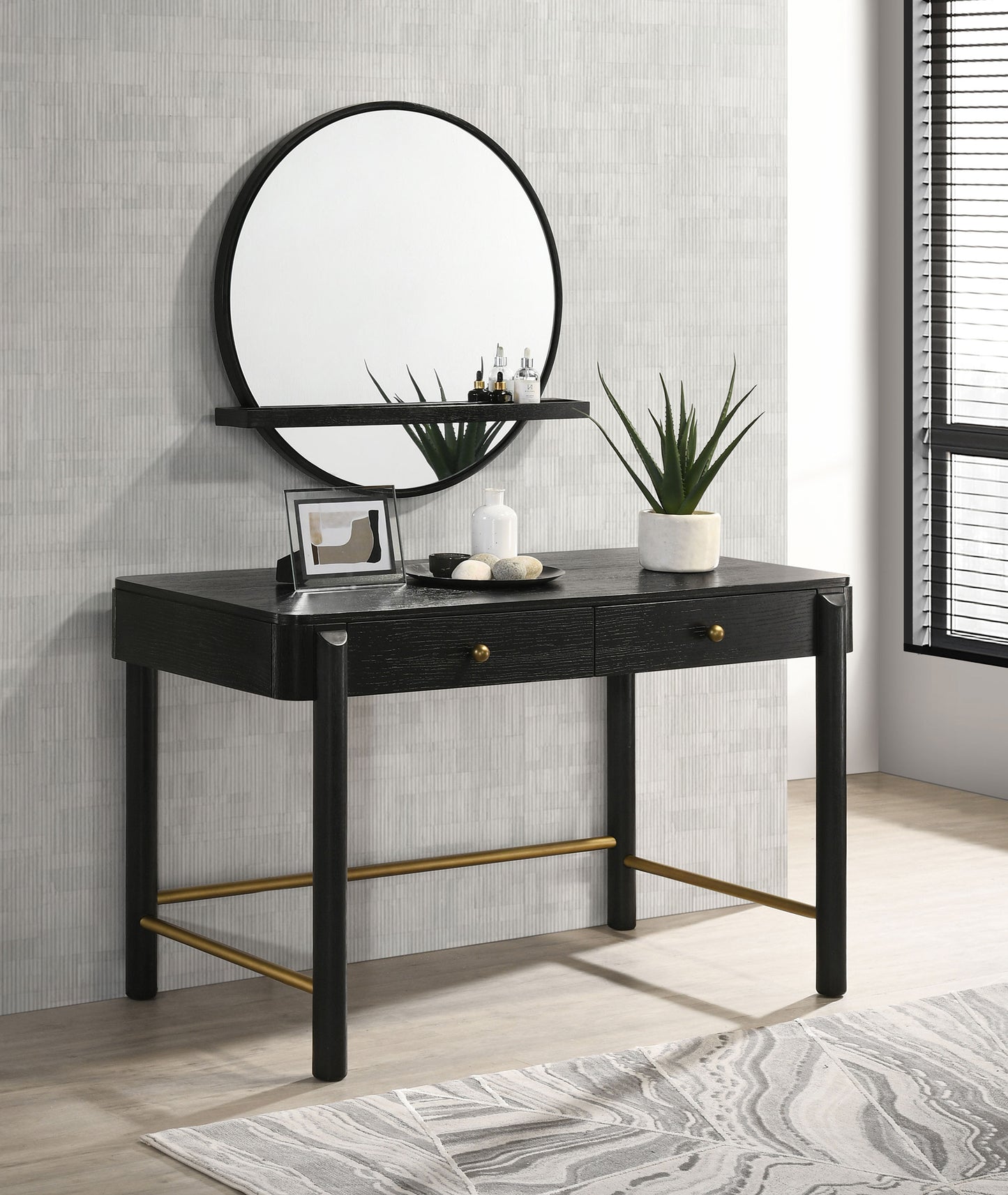 janine 2-drawer vanity desk makeup table black