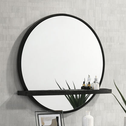 Janine Round Vanity Wall Mirror with Shelf Black