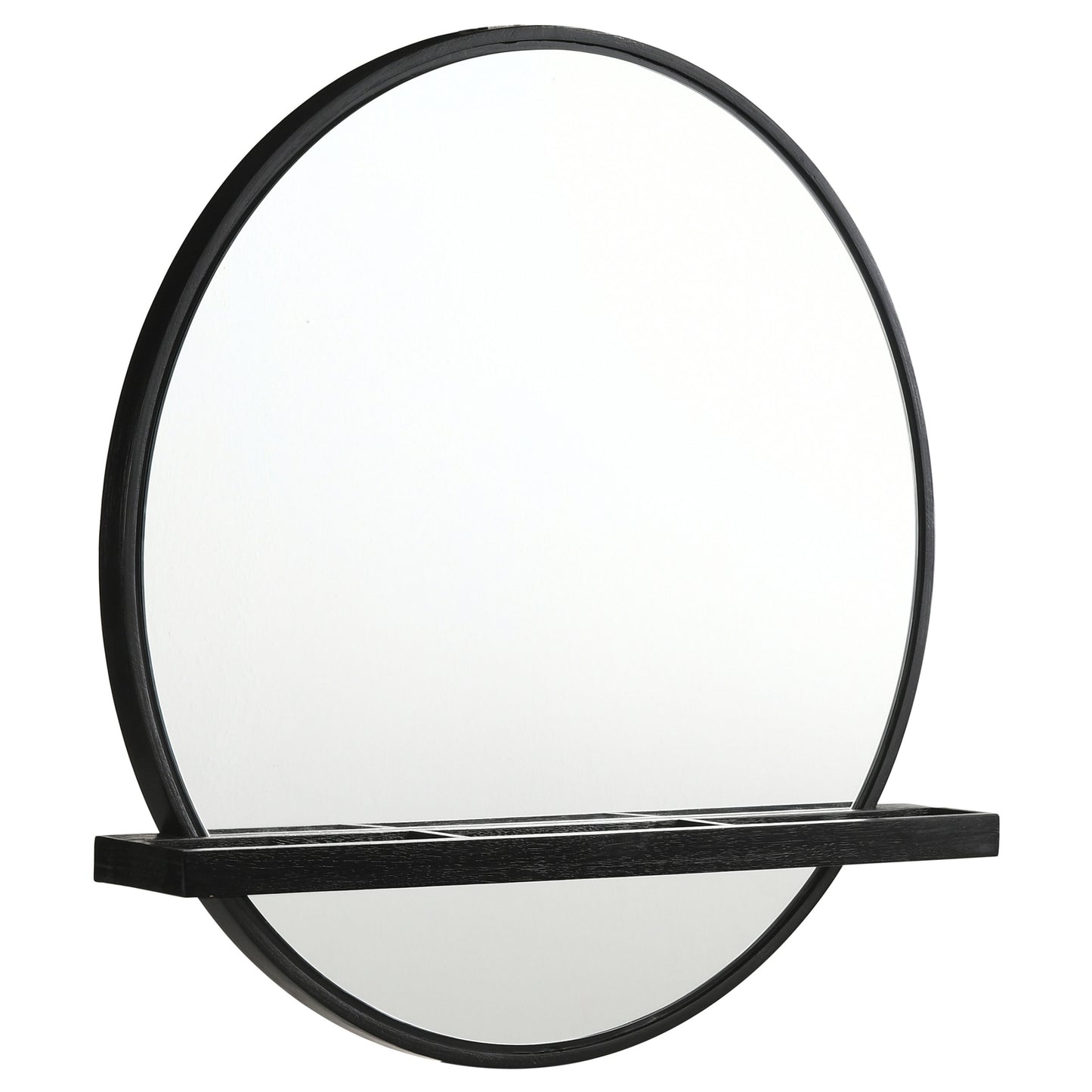 janine round vanity wall mirror with shelf black