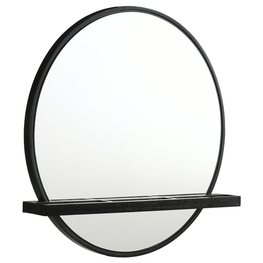 Janine Round Vanity Wall Mirror with Shelf Black