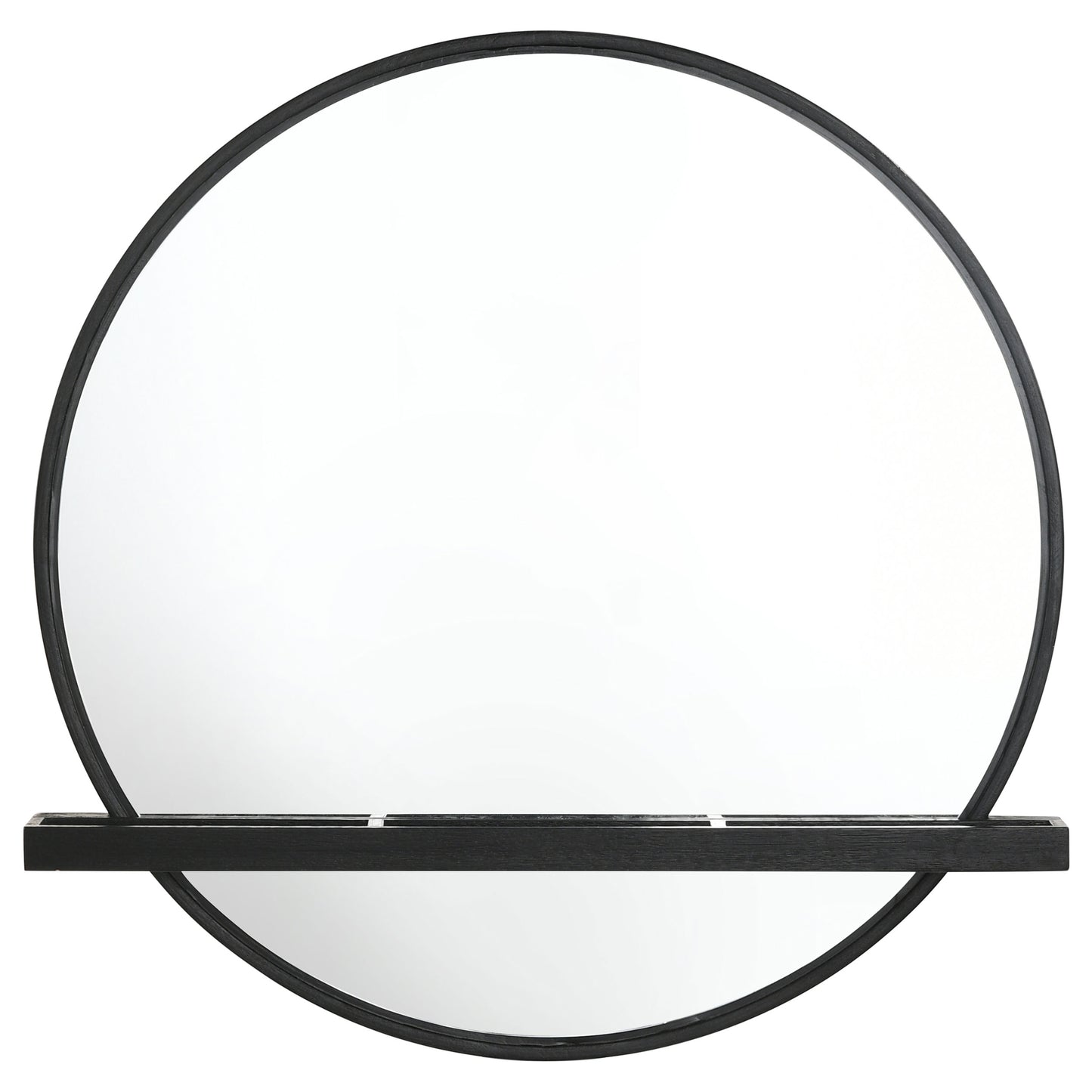 janine round vanity wall mirror with shelf black