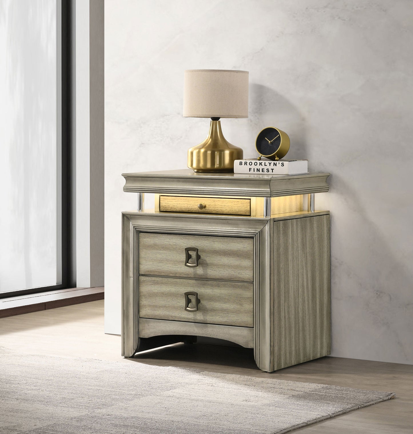 antonella 3-drawer nightstand rustic beige