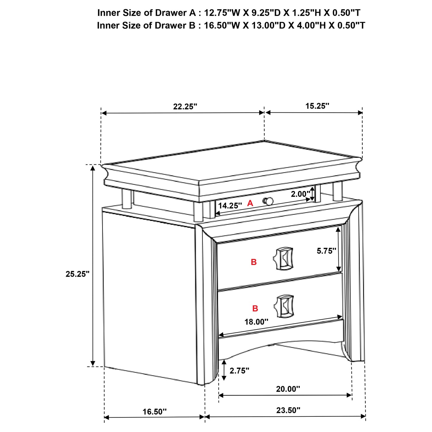 antonella 3-drawer nightstand rustic beige