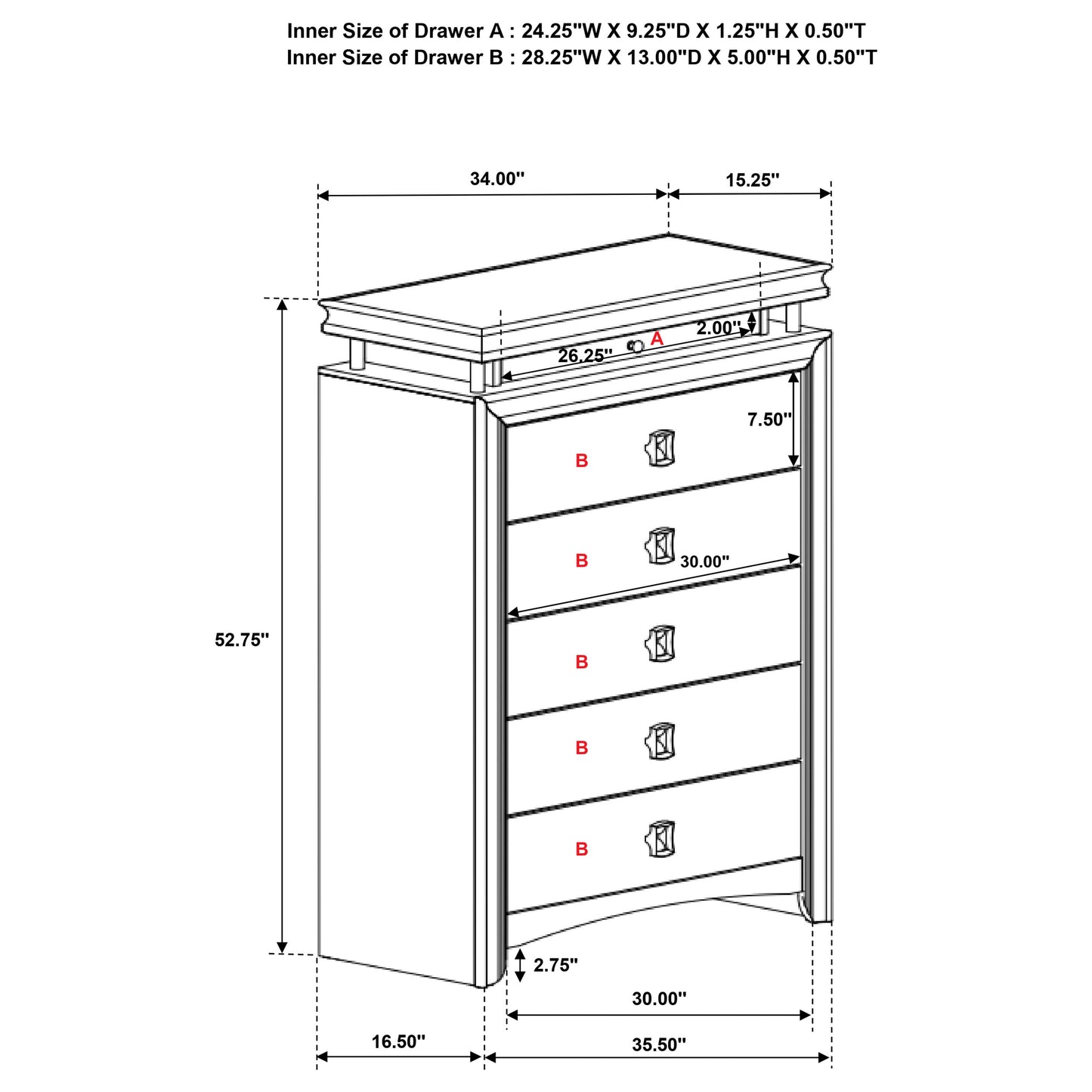 antonella 6-drawer bedroom chest rustic beige