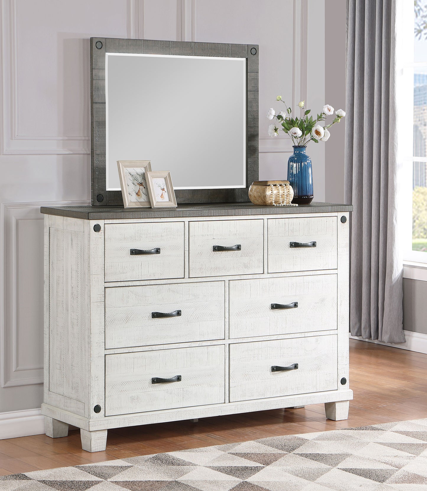 bledel 7-drawer dresser with mirror distressed whitedistressed white