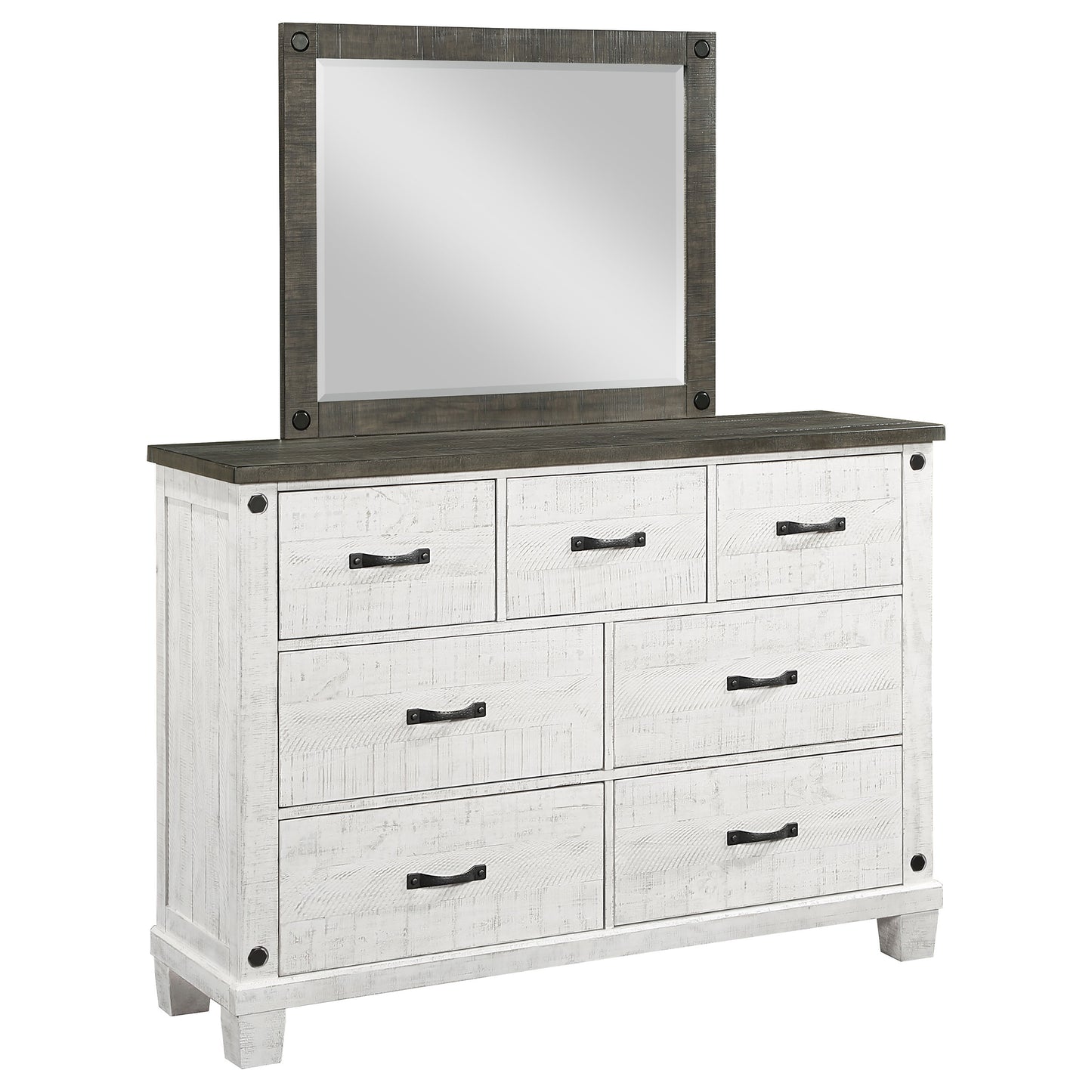 bledel 7-drawer dresser with mirror distressed whitedistressed white