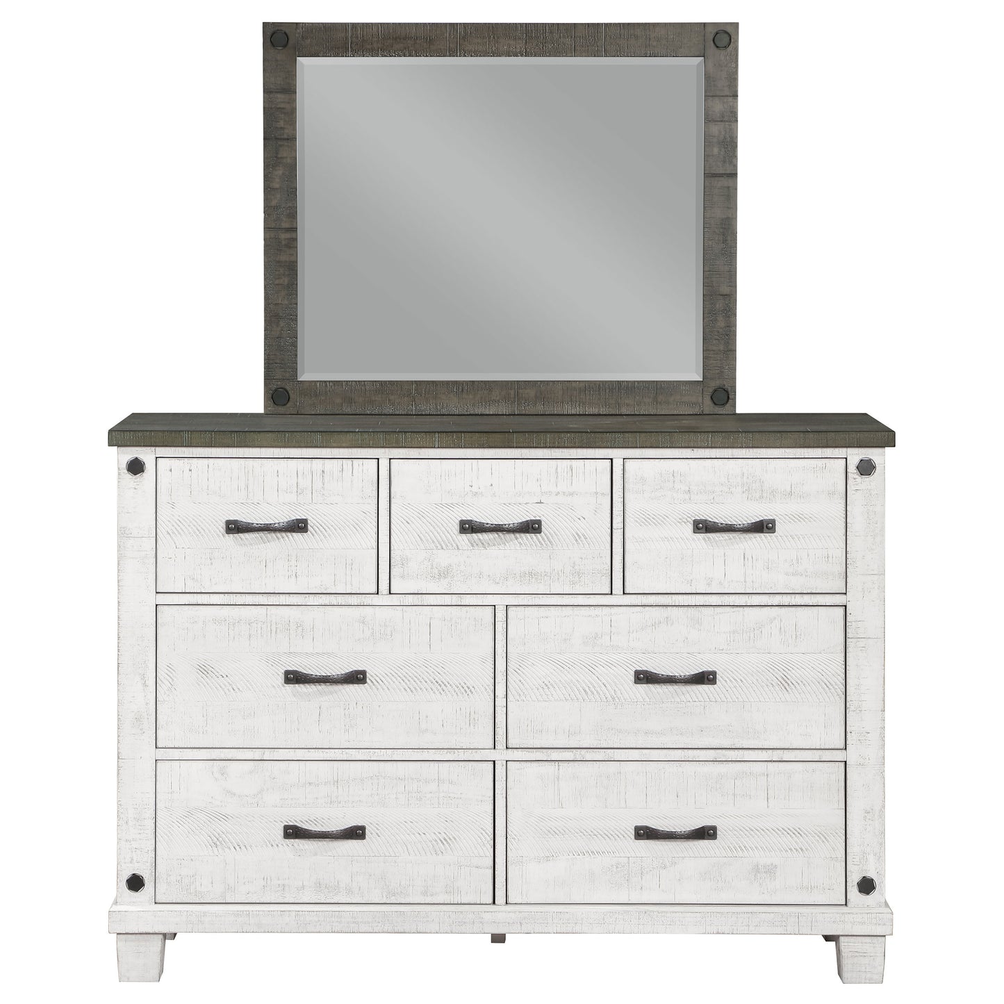 bledel 7-drawer dresser with mirror distressed whitedistressed white