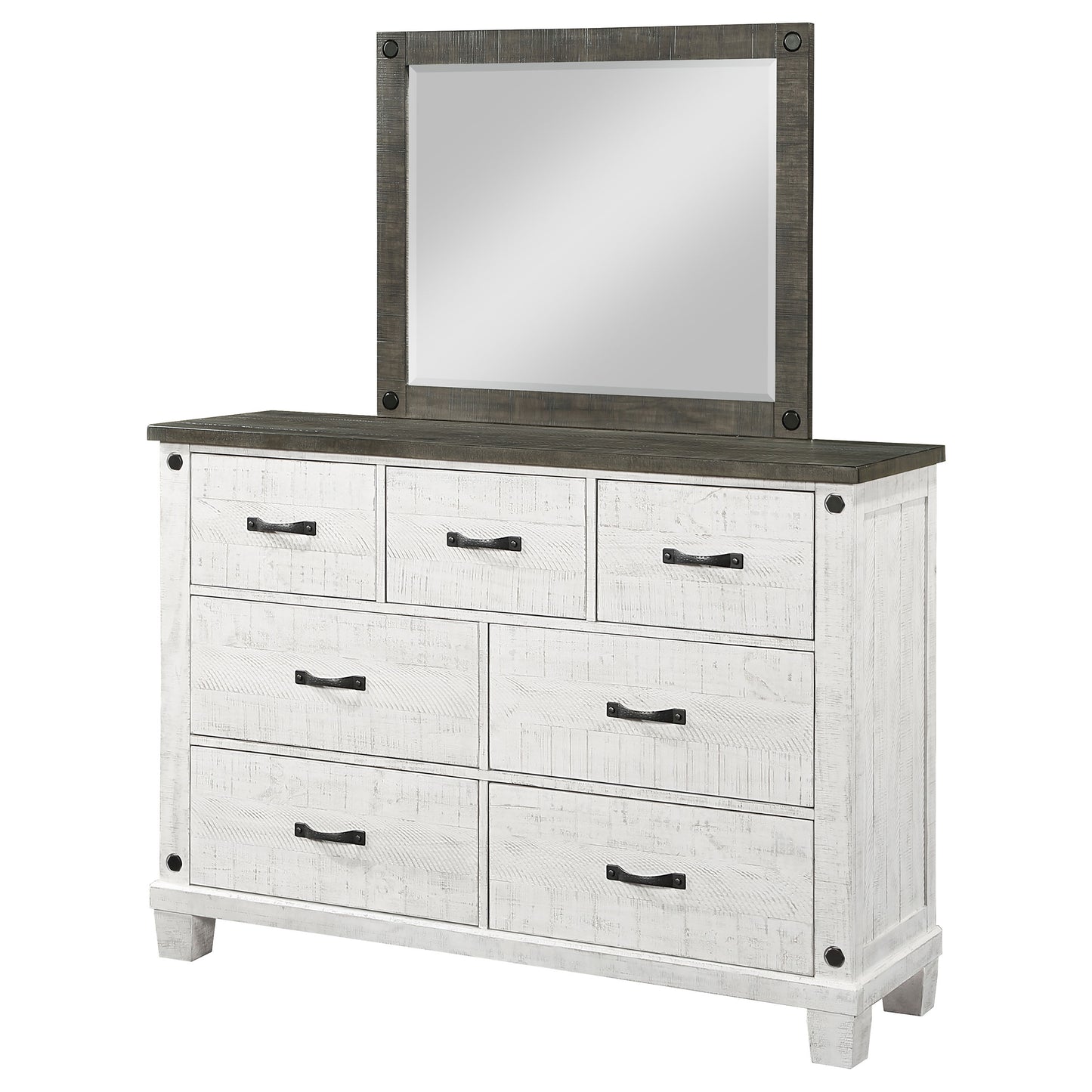 bledel 7-drawer dresser with mirror distressed whitedistressed white