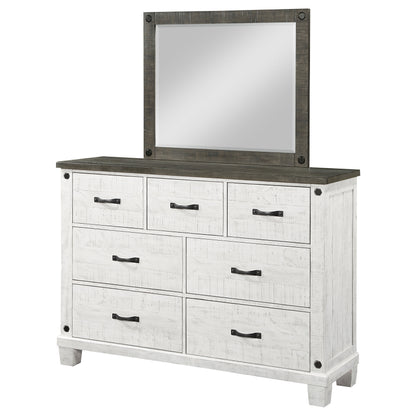 Bledel 7-drawer Dresser with Mirror Distressed WhiteDistressed White
