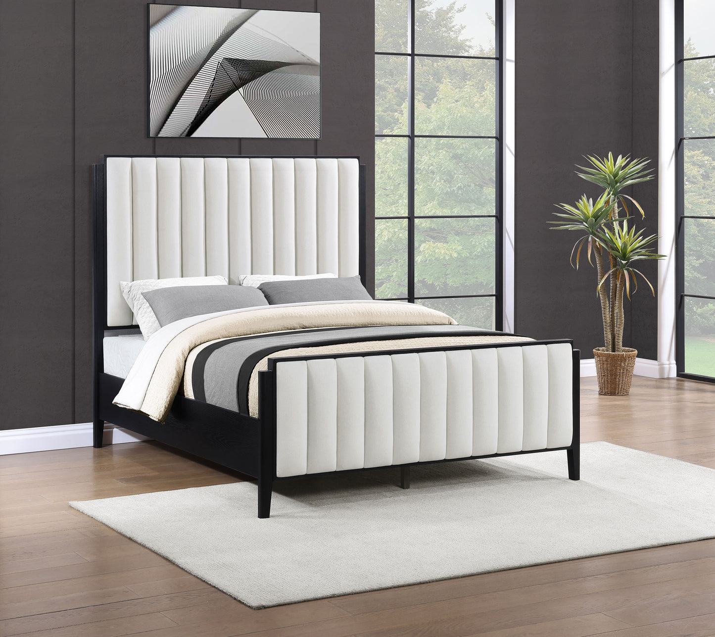 thatcher 60-inch upholstered eastern king bed black