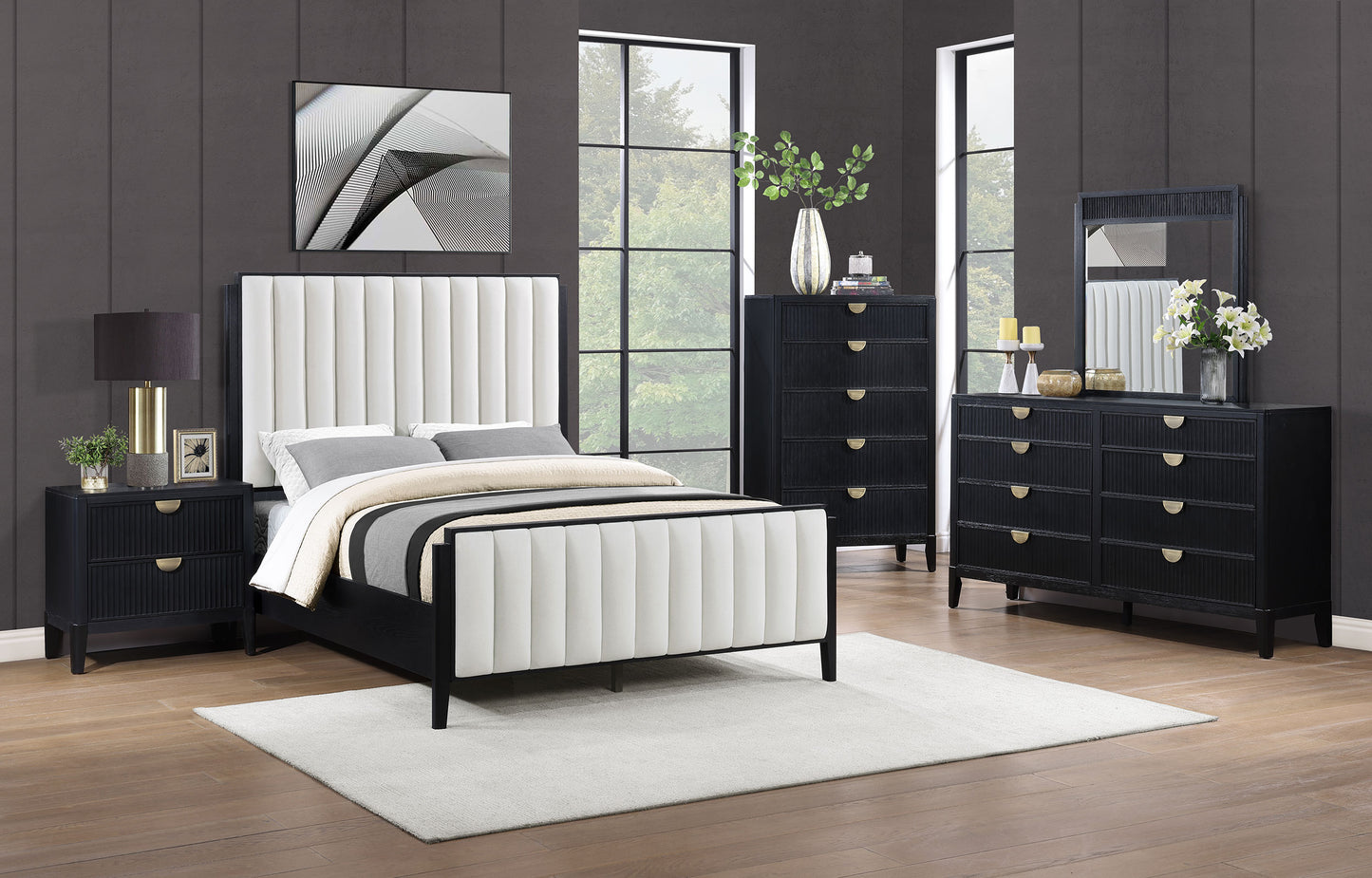 thatcher 60-inch upholstered eastern king bed black