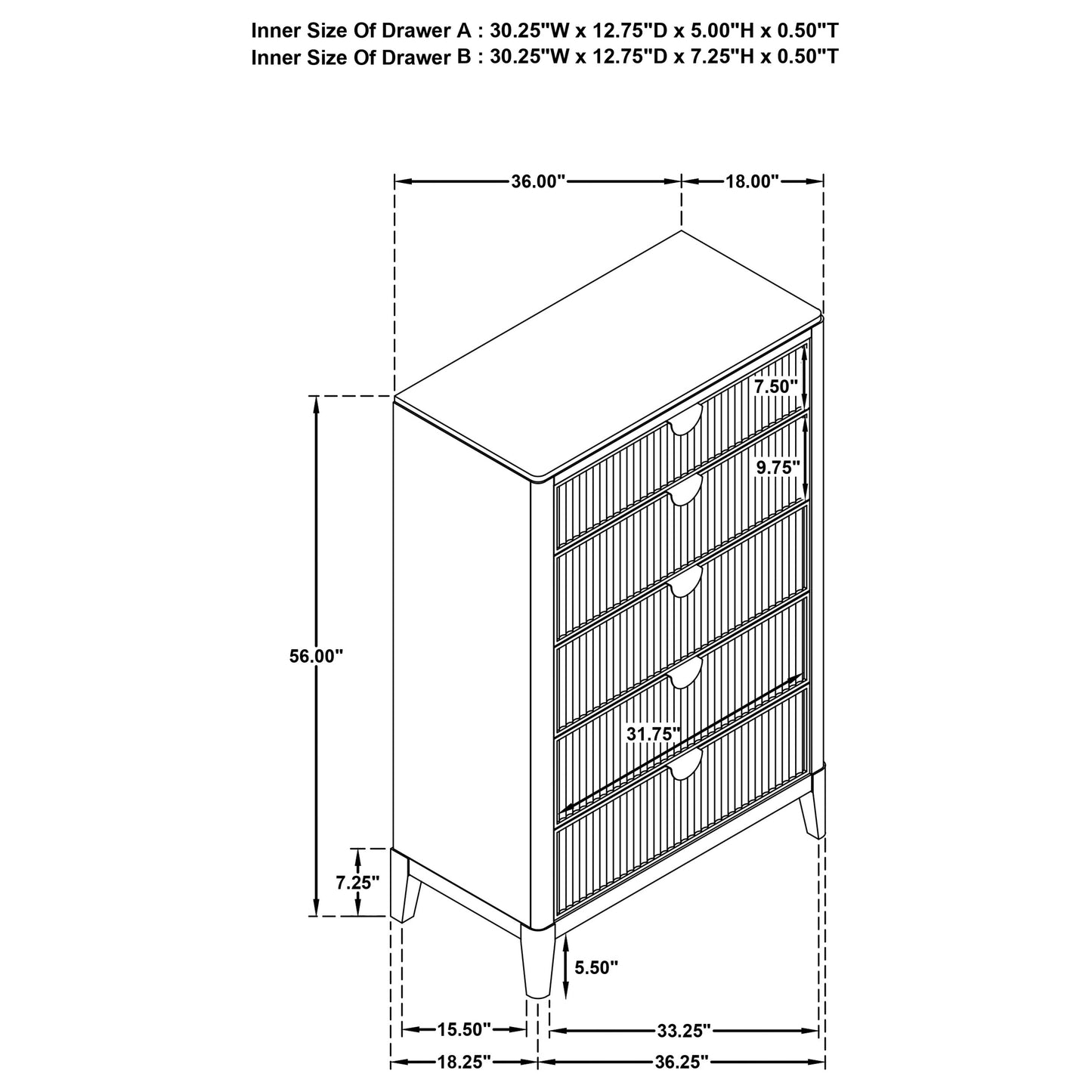 thatcher 5-drawer bedroom chest black