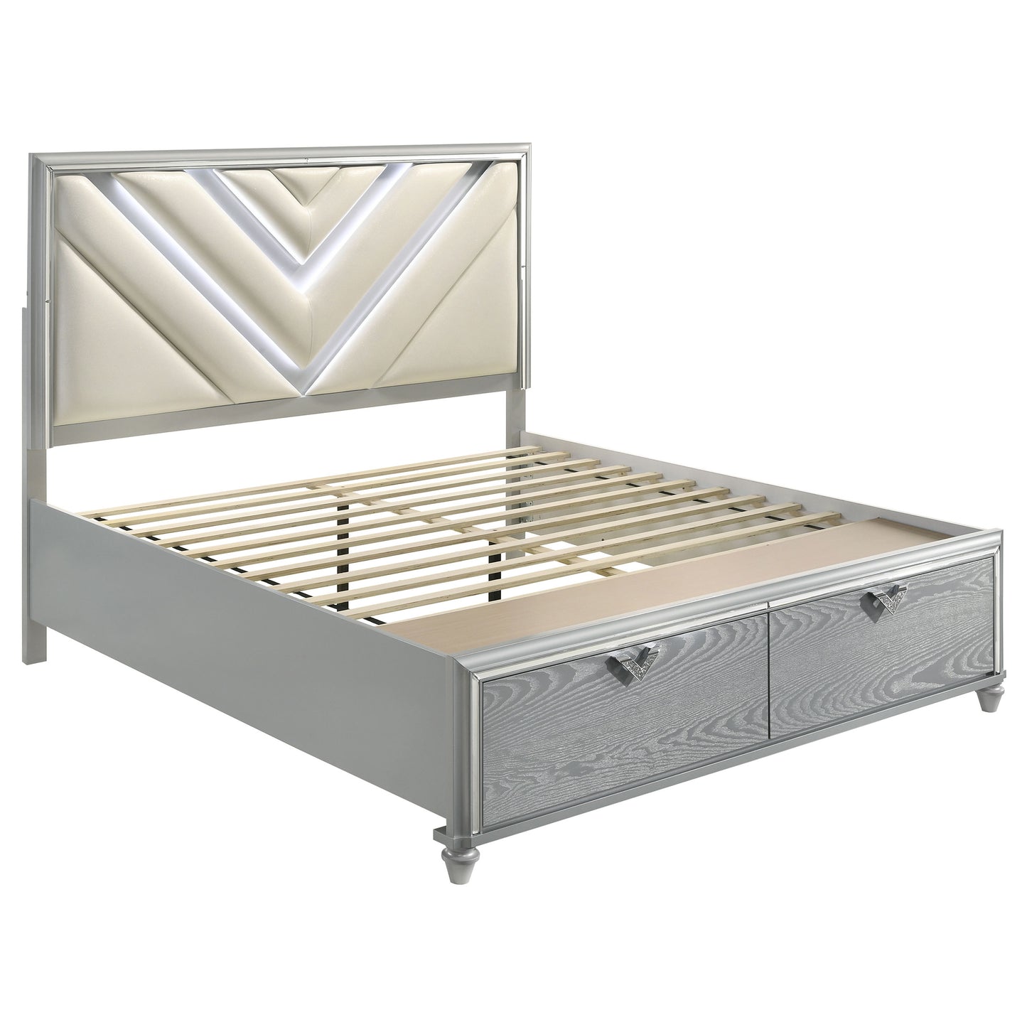 eleanor wood eastern king led storage bed light silver