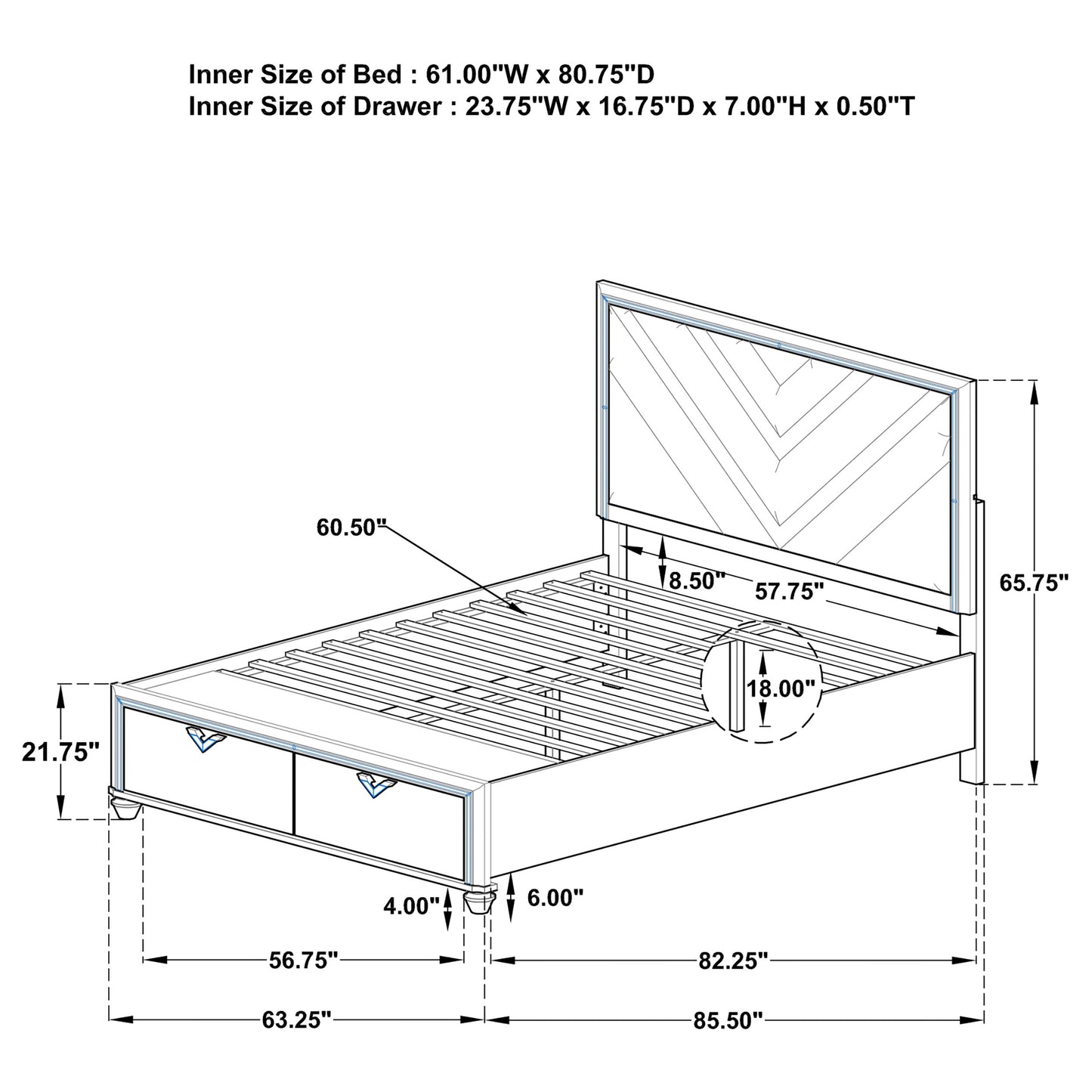 eleanor wood queen led storage panel bed light silver