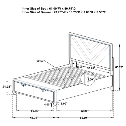 Eleanor Wood Queen LED Storage Panel Bed Light Silver