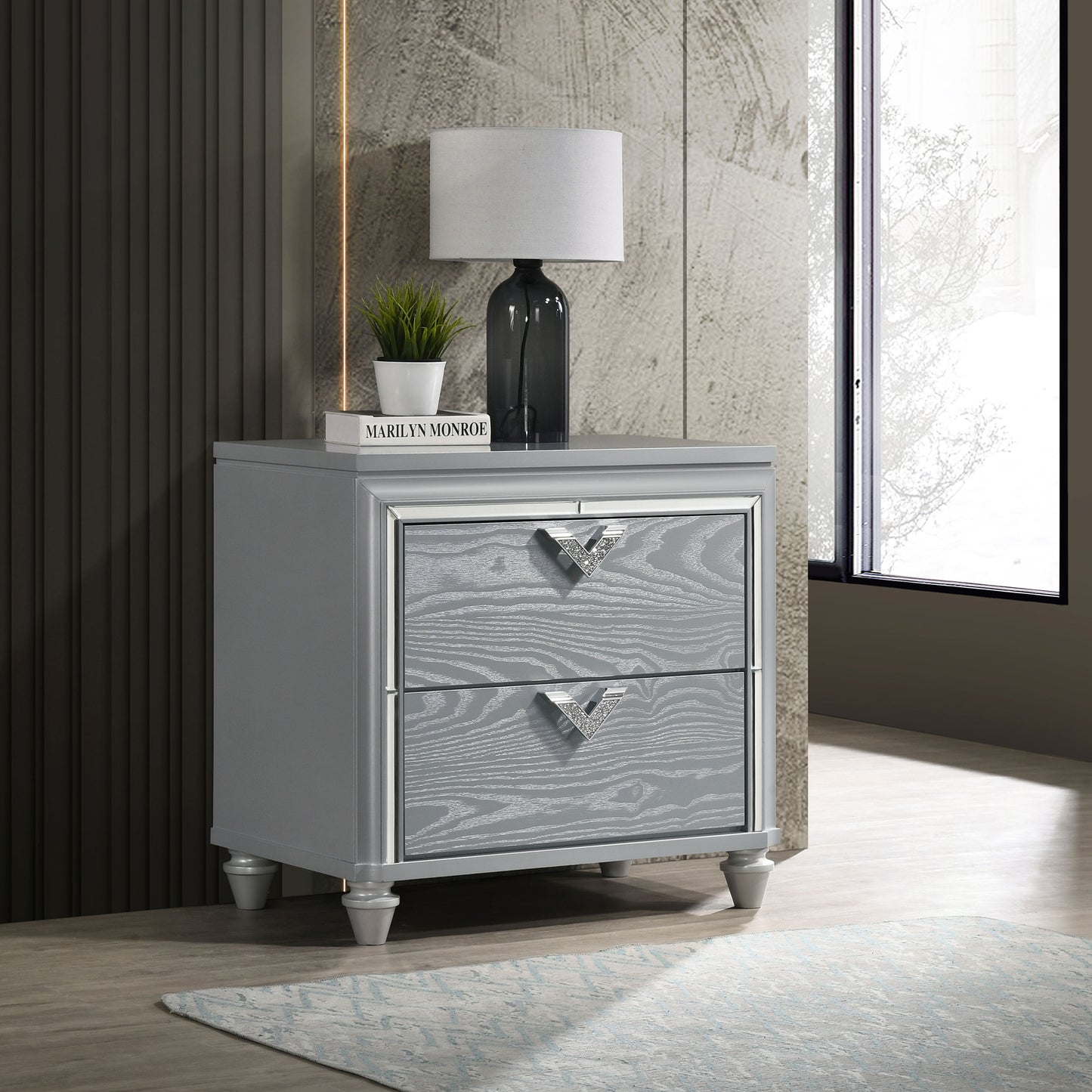 eleanor 2-drawer nightstand light silver