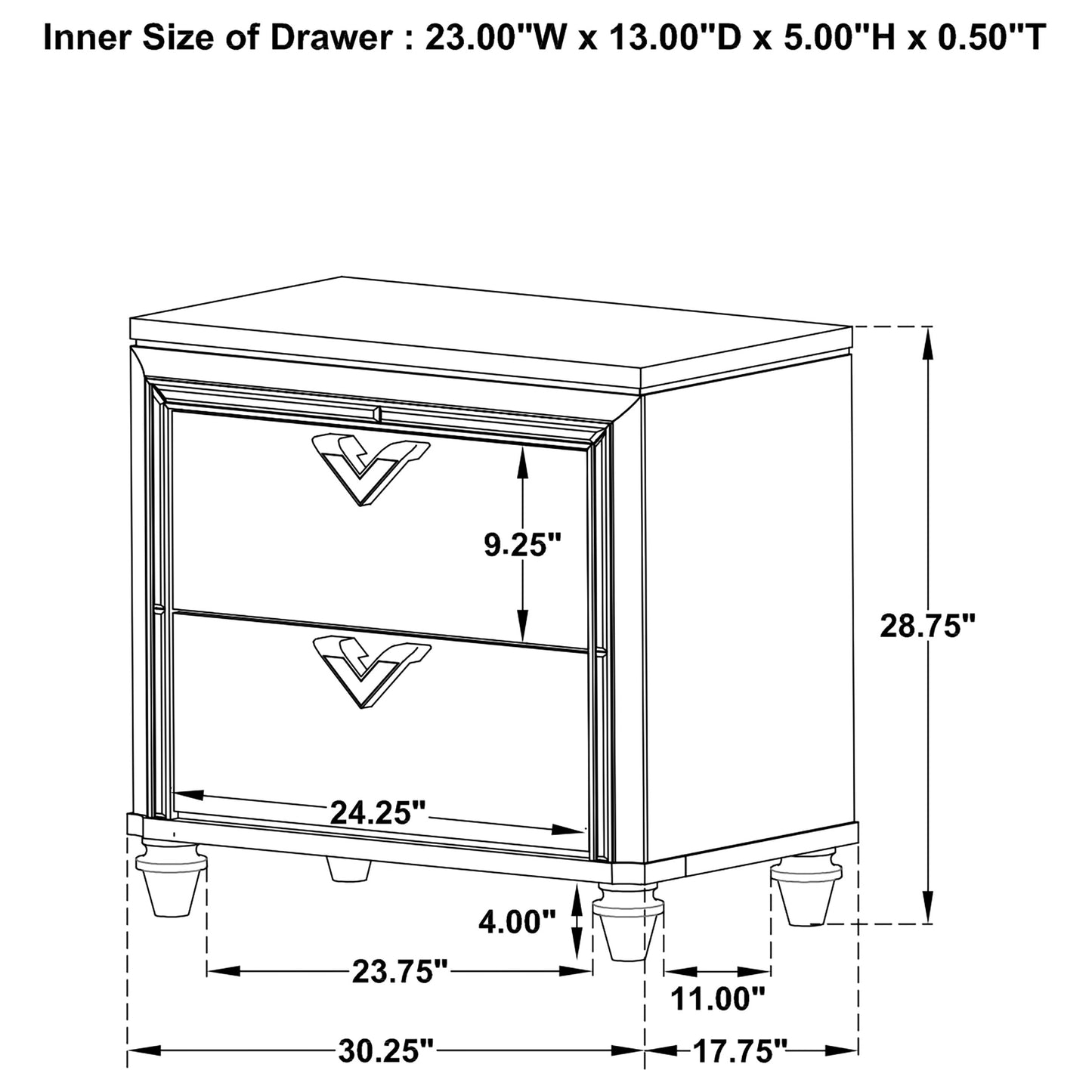 eleanor 2-drawer nightstand light silver