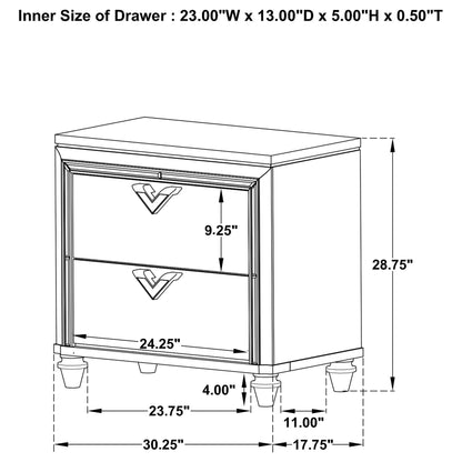 Eleanor 2-drawer Nightstand Light Silver