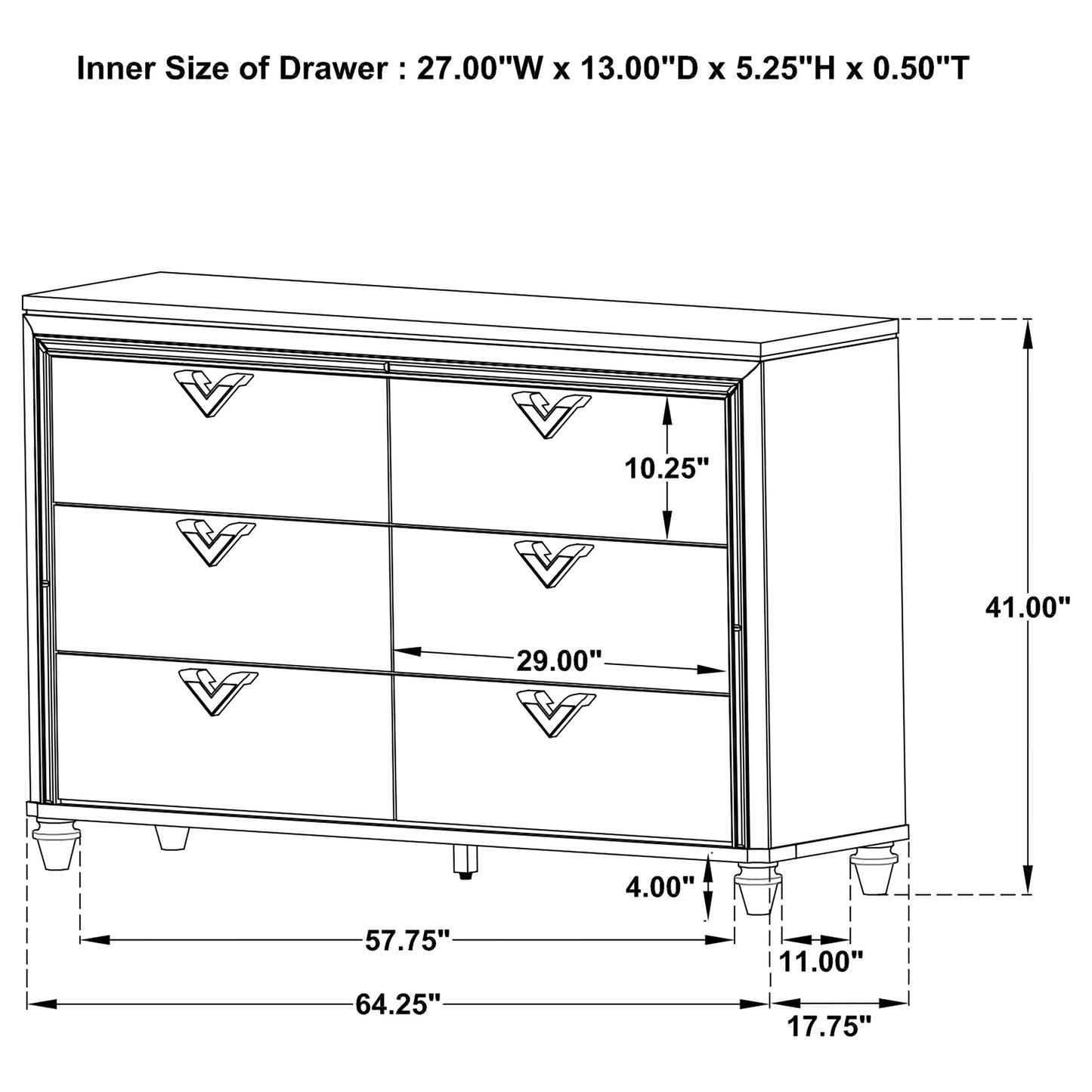 eleanor 6-drawer dresser light silver