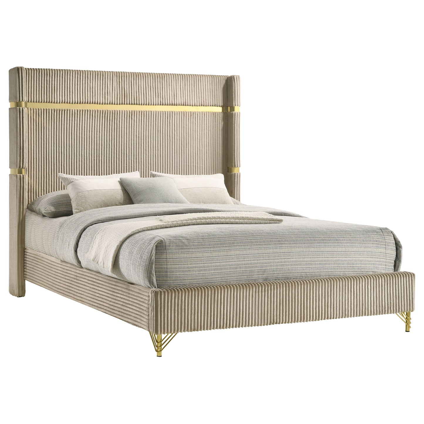 taylor upholstered queen wingback bed beige