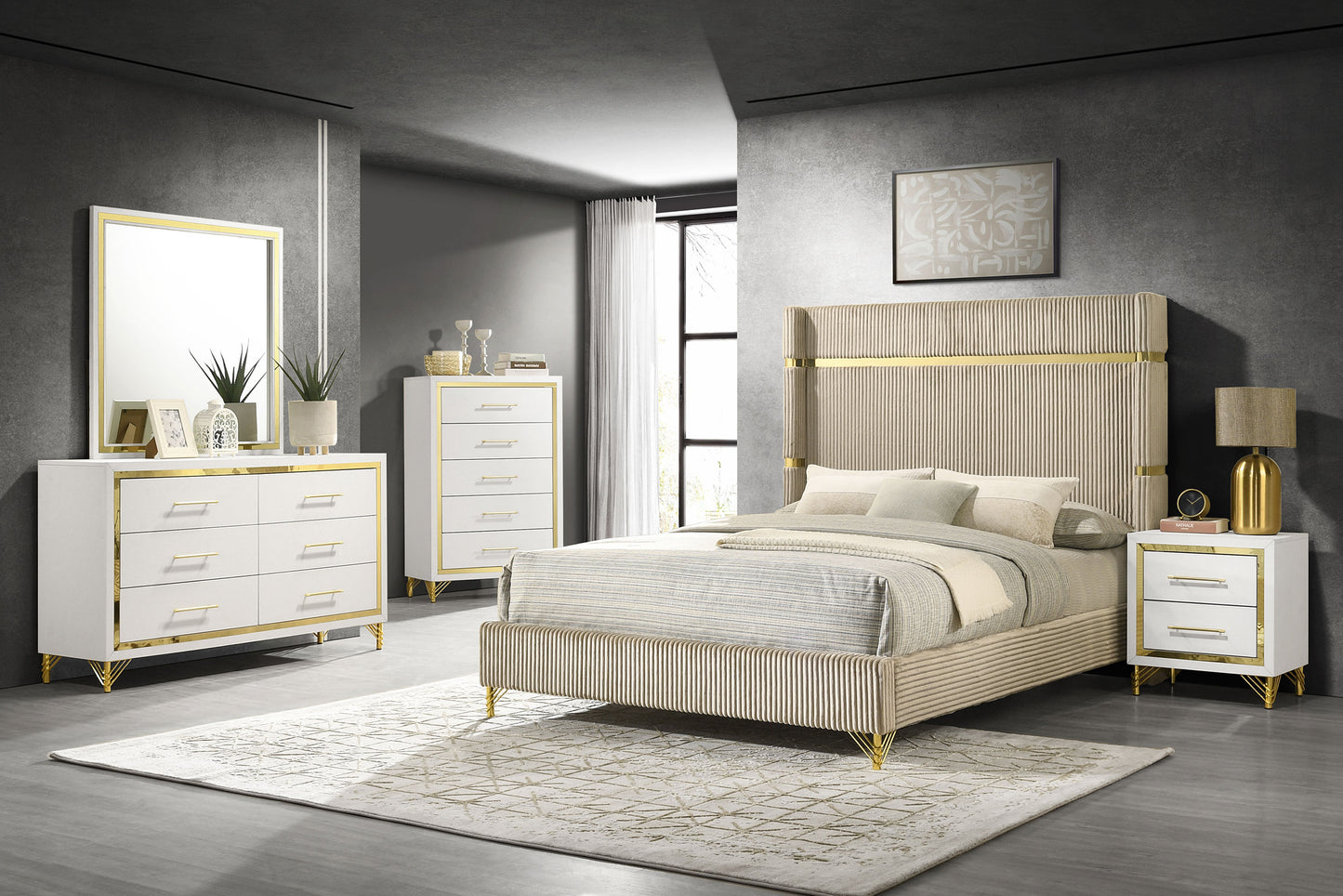 taylor upholstered queen wingback bed beige