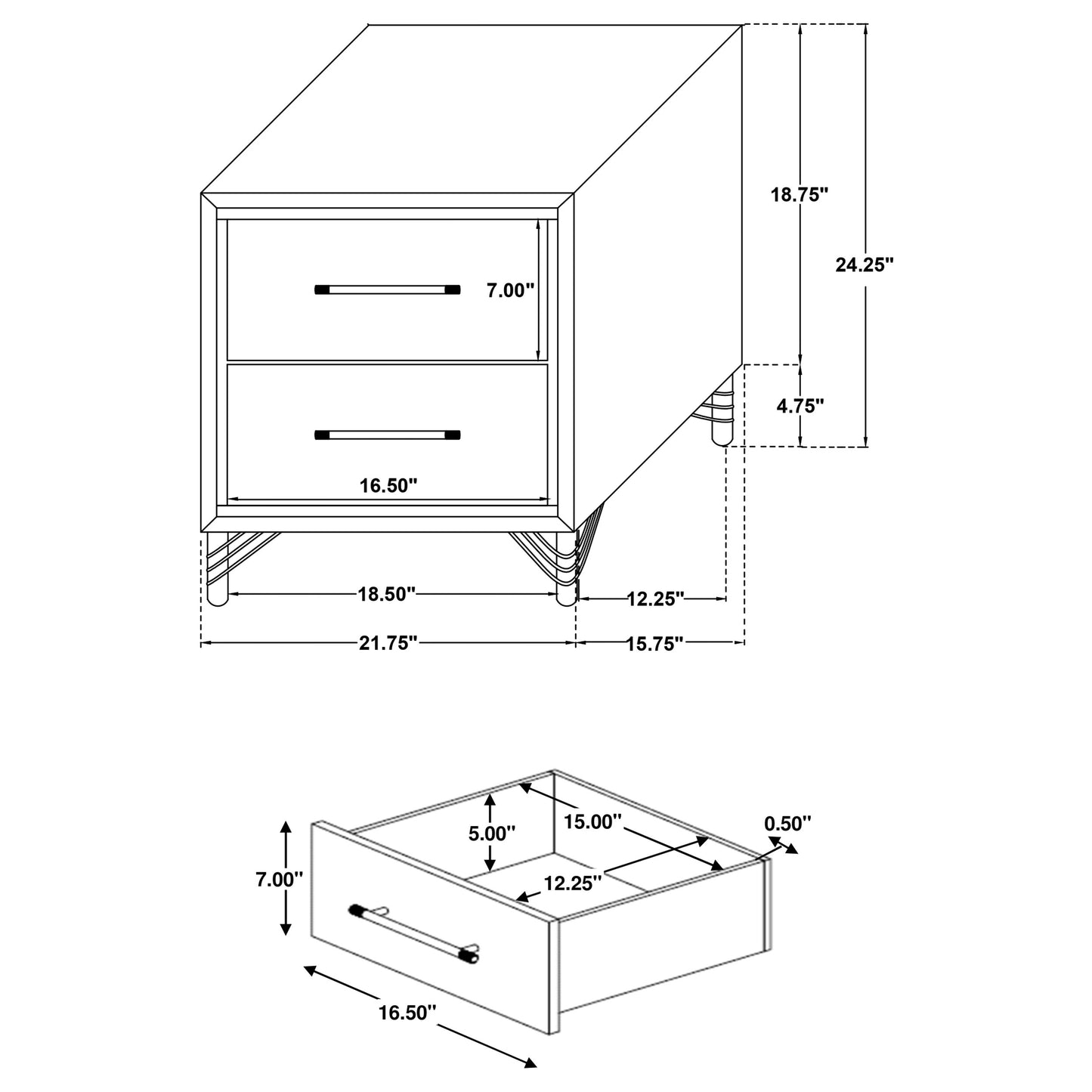 taylor 2-drawer nightstand white