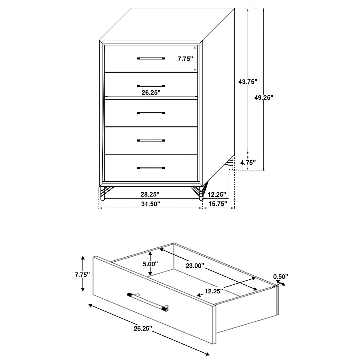 taylor 5-drawer bedroom chest white