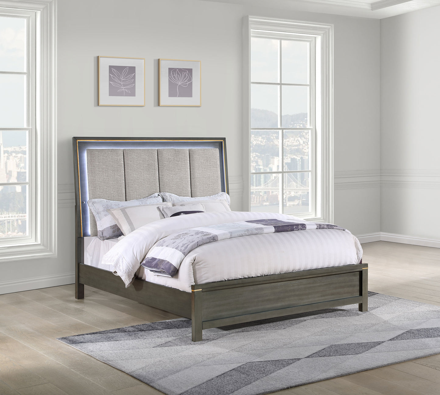 melody wood eastern king led panel bed grey