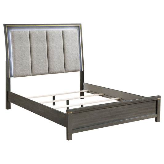 Melody Wood Eastern King LED Panel Bed Grey