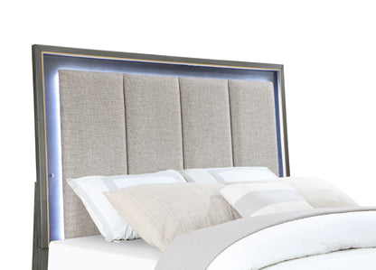 Melody Wood Eastern King LED Panel Bed Grey