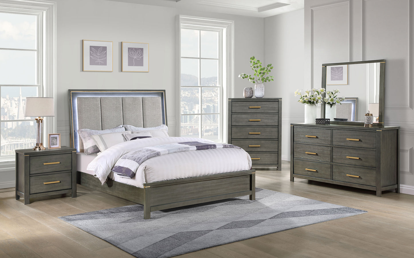 melody wood eastern king led panel bed grey