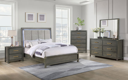 Melody Wood Eastern King LED Panel Bed Grey