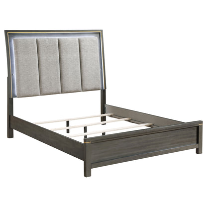 Melody Wood Queen LED Panel Bed Grey