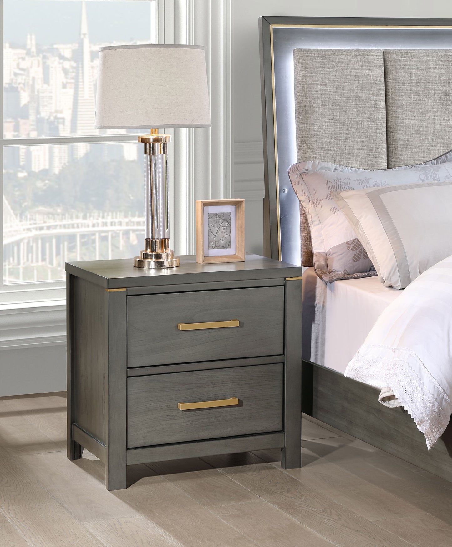 melody 2-drawer nightstand grey