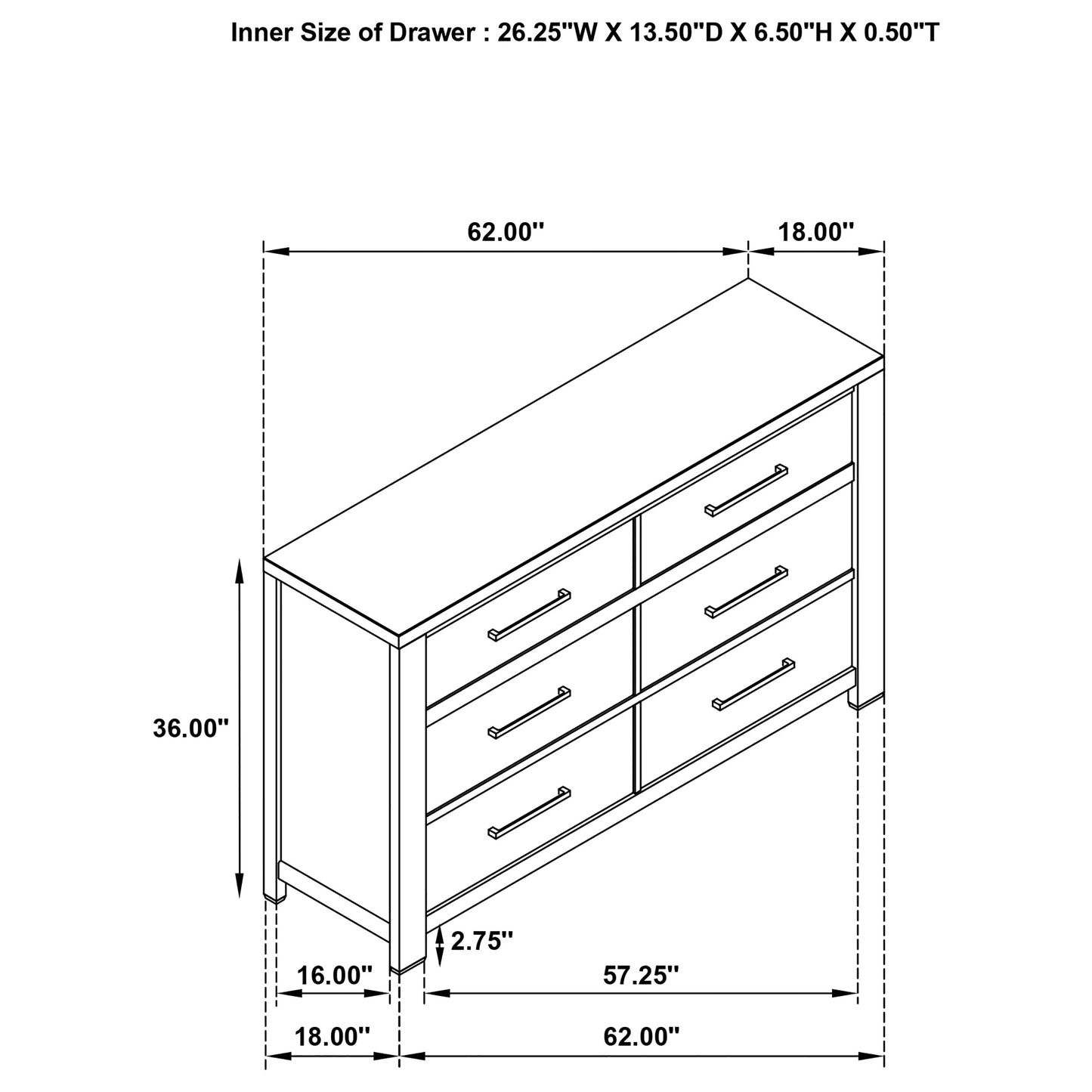 melody 6-drawer dresser grey