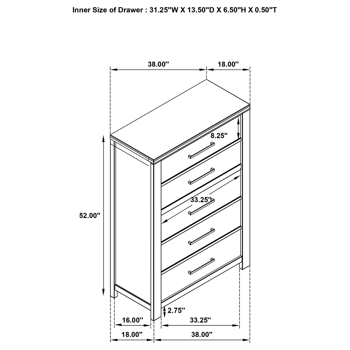 melody 5-drawer bedroom chest grey